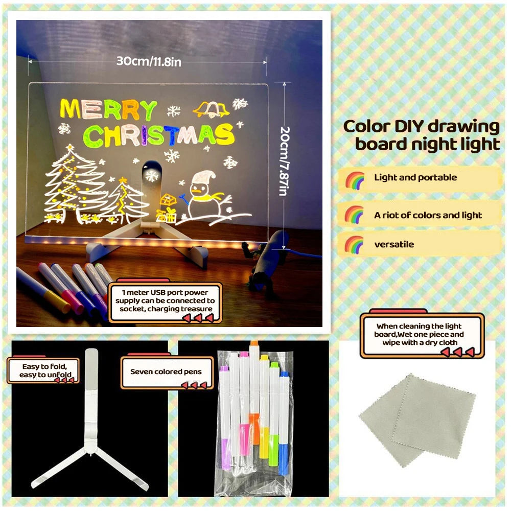 LED Message Note Board with Pens – Kids Drawing Gift